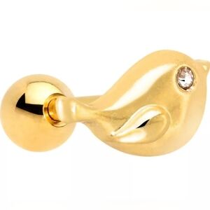16 GAUGE 1/4 CLEAR GEM GOLD TONE LITTLE BIRD CARTILAGE TRAGUS EARRING